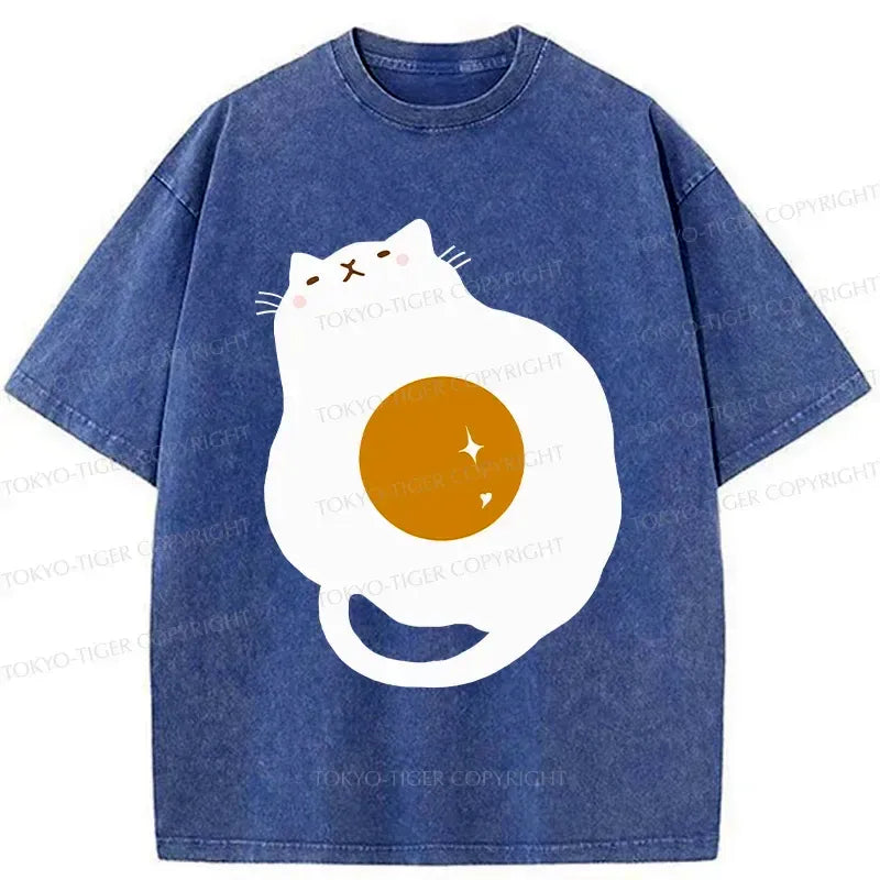 Kyoto-Lion Fried Egg Cat Washed T-Shirt