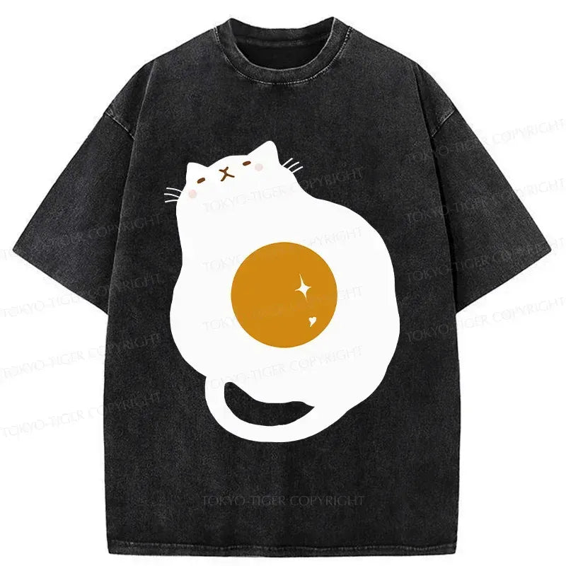 Japanese vintage cat washed t-shirt for casual