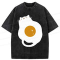 Japanese vintage cat washed t-shirt for casual