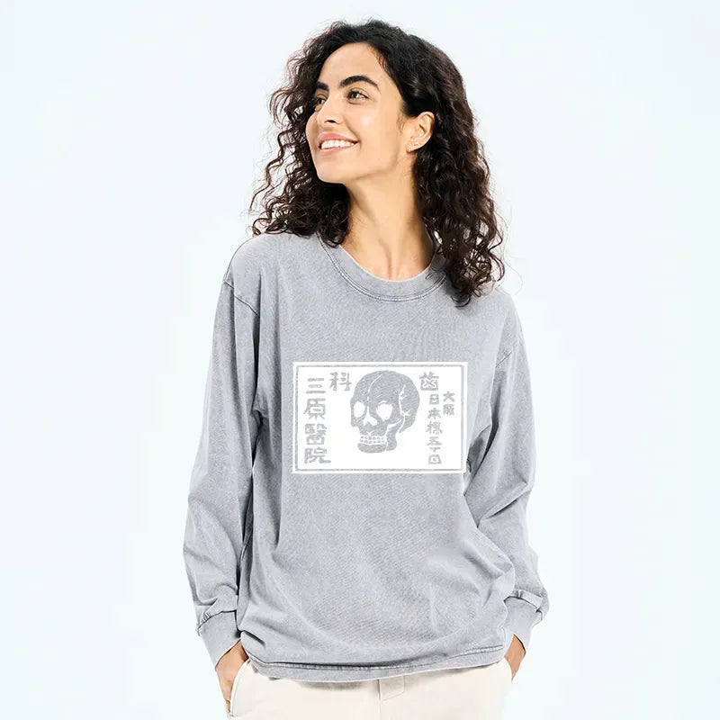 Kyoto-Lion A Warning Of Death Washed Long Sleeve T-Shirt