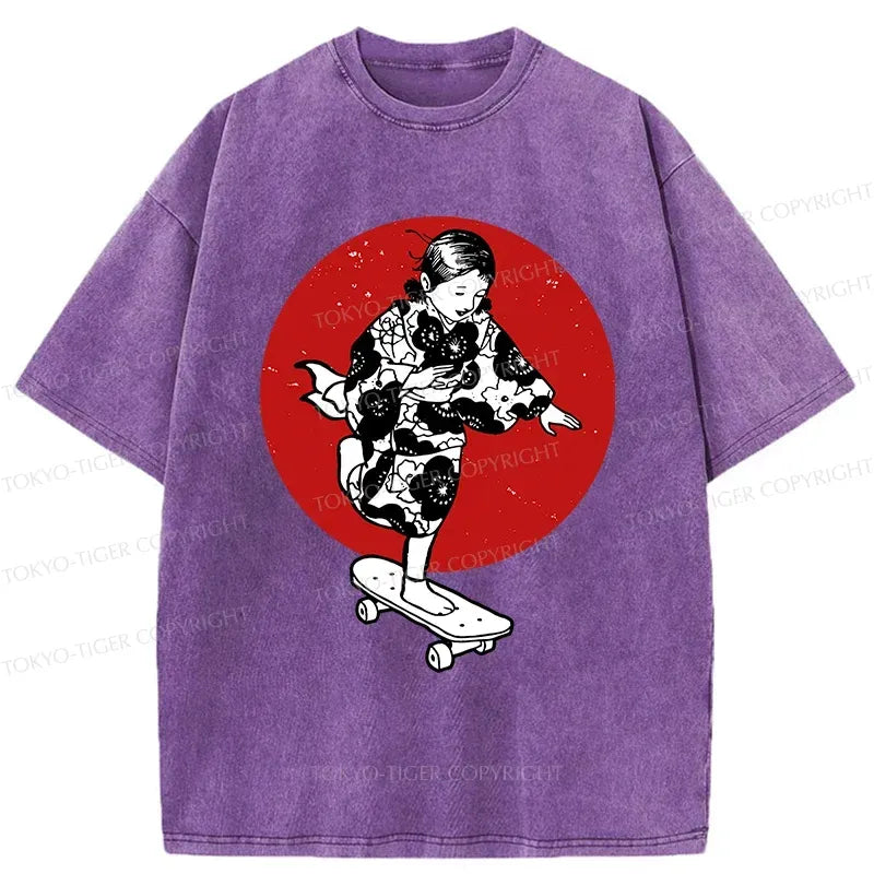 Kyoto-Lion Kid On Skateboard Washed T-Shirt