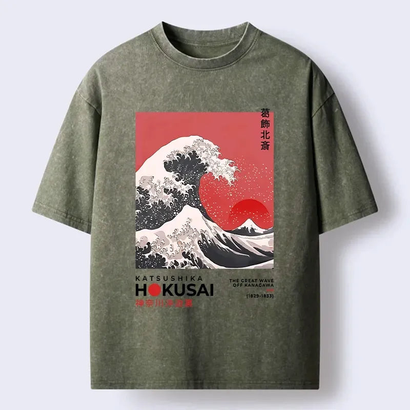 Kyoto-Lion Mount Fuji Beneath The Wave Washed T-Shirt