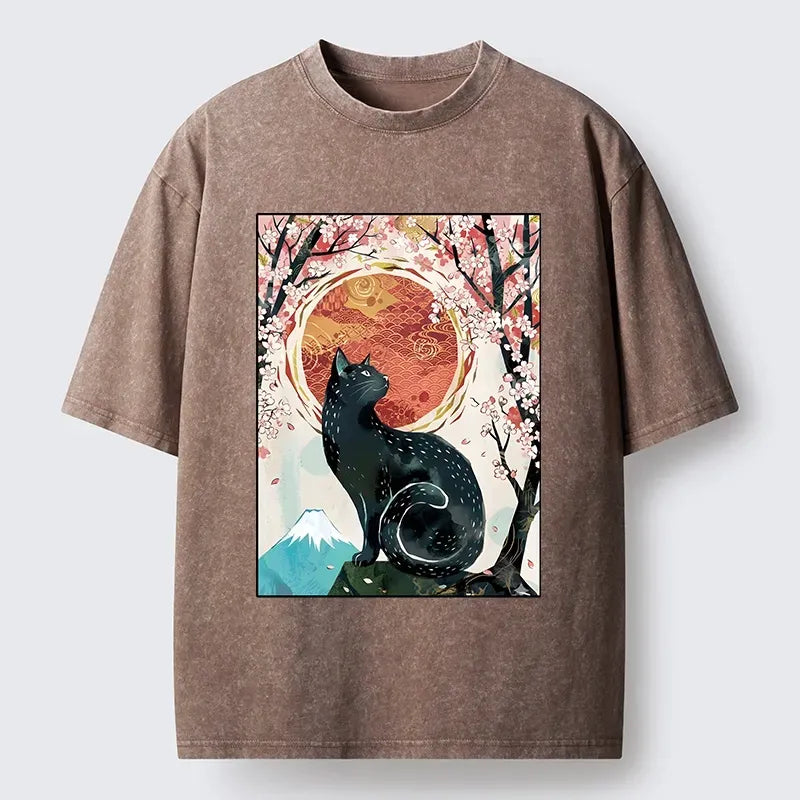 Kyoto-Lion Black Cat T-Shirt for Vacation