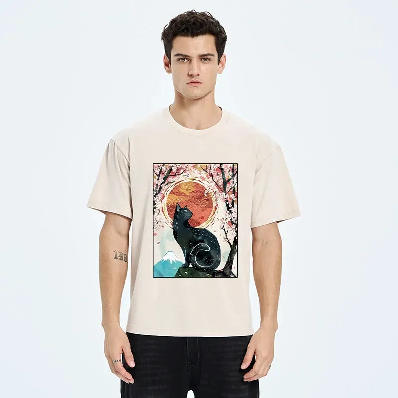 Kyoto-Lion Black Cat T-Shirt for Vacation