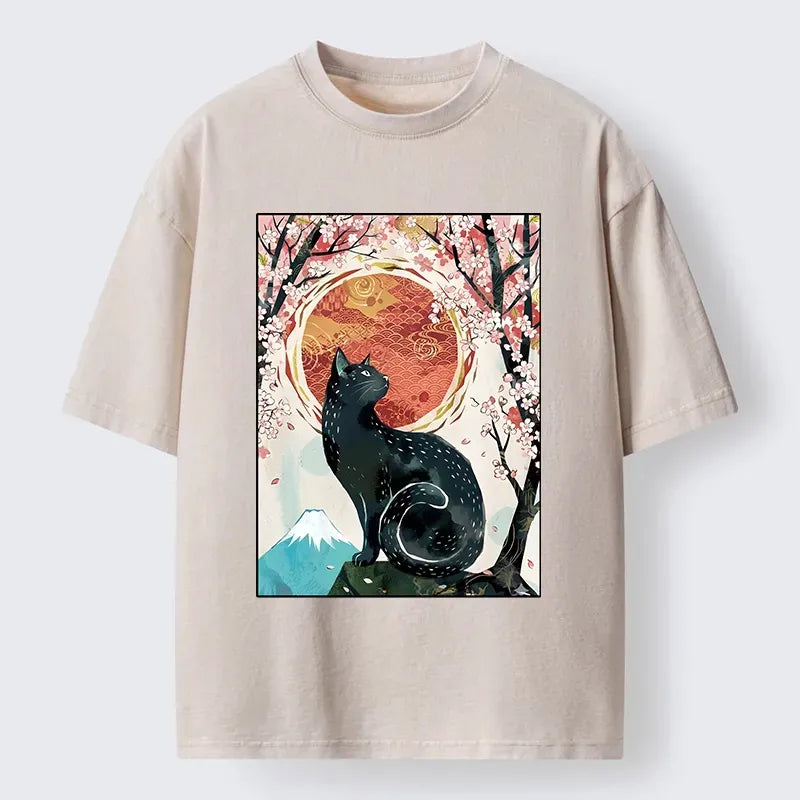 Kyoto-Lion Black Cat T-Shirt for Vacation