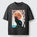 Black Cat Sakura T-Shirt Casual Streetwear Style