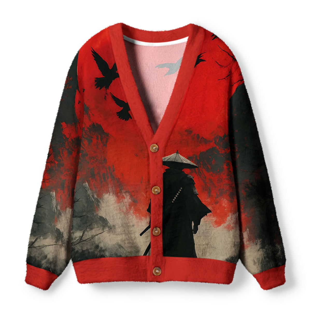 Kyoto-Lion Blood Night Samurai Ugly Cardigan Sweater