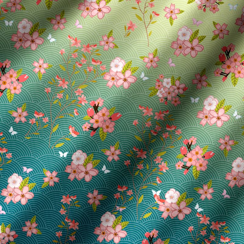 Kyoto-Lion Sakura Blossom Waves Cuban Collar Shirt