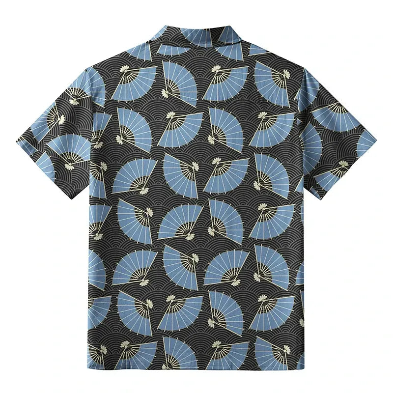 Kyoto-Lion Folding Fans And Waves Hawaiian Shirt