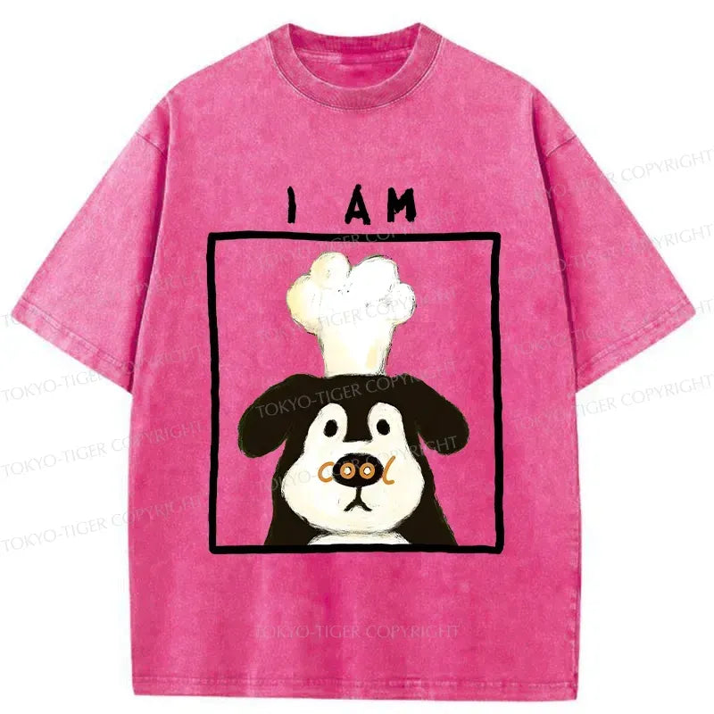 Kyoto-Lion Cool Dog Chef Washed T-Shirt