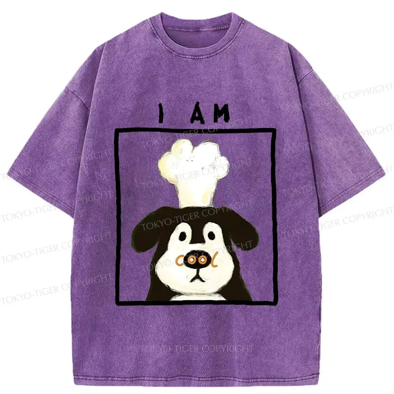Kyoto-Lion Cool Dog Chef Washed T-Shirt