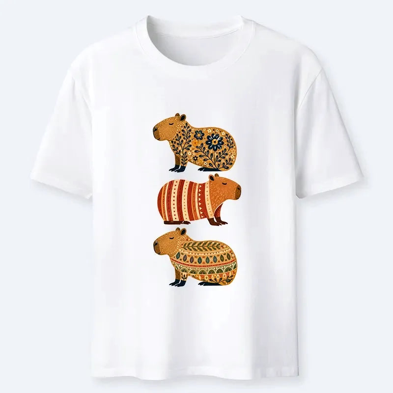 Japanese folk floral capybara t-shirt