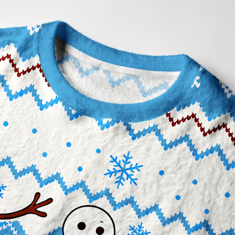 Kyoto-Lion A Snowman In A Tight Spot Fuzzy Christmas Ugly Sweatshirt