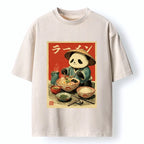 Kyoto-Lion Panda Enjoying Ramen Washed T-Shirt