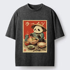 Kyoto-Lion Panda Enjoying Ramen Washed T-Shirt