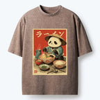 Kyoto-Lion Panda Enjoying Ramen Washed T-Shirt