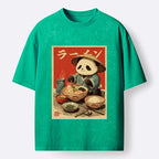 Kyoto-Lion Panda Enjoying Ramen Washed T-Shirt