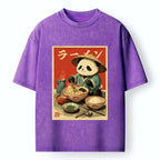 Kyoto-Lion Panda Enjoying Ramen Washed T-Shirt