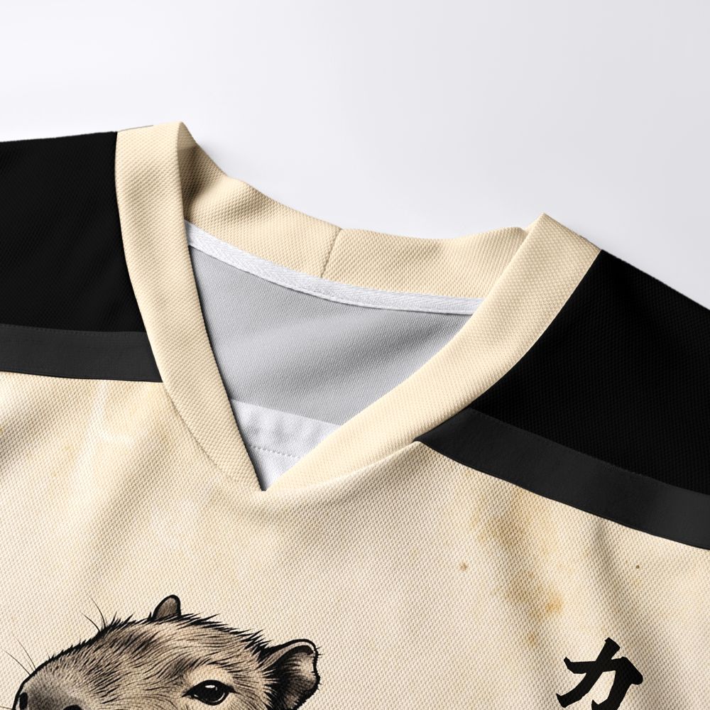 Kyoto-Lion Japanese Ink Art Capybara Samurai Long-Sleeve Hockey Jersey