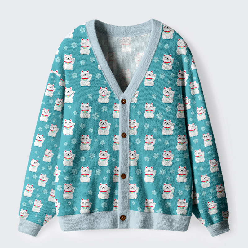 japanese maneki neko sakura cardigan sweater