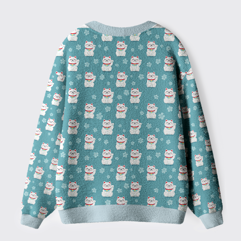 Tokyo-Tige Maneki Neko&Sakura Ugly Cardigan Sweater