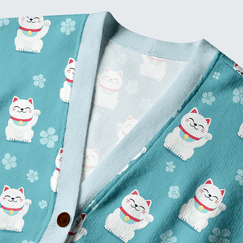 japanese maneki neko sakura cardigan sweater