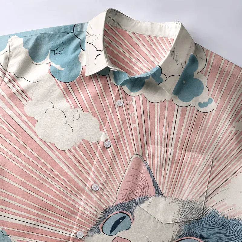 Japanese Cat Button-up Shirt for Streetwear