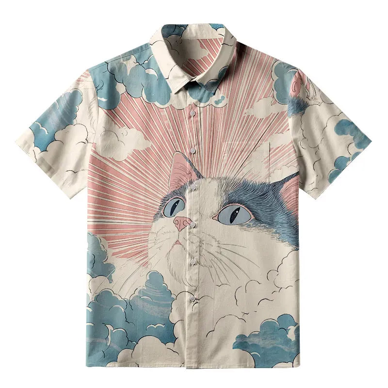 Unisex Cat Button-up Shirt for Daily Wear