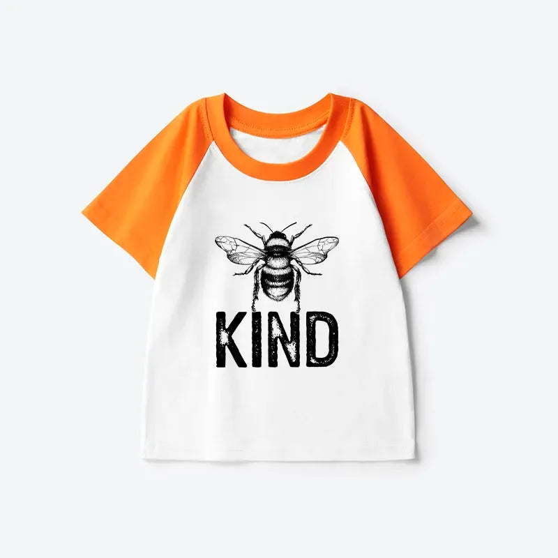 Kyoto-Lion Minimalist Bee Kind Illustration Kids Raglan T-shirt