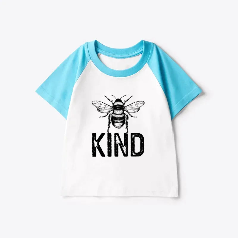 Kyoto-Lion Minimalist Bee Kind Illustration Kids Raglan T-shirt