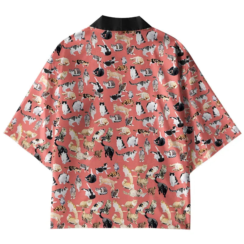 Japanese Kimono Cardigan with Cats