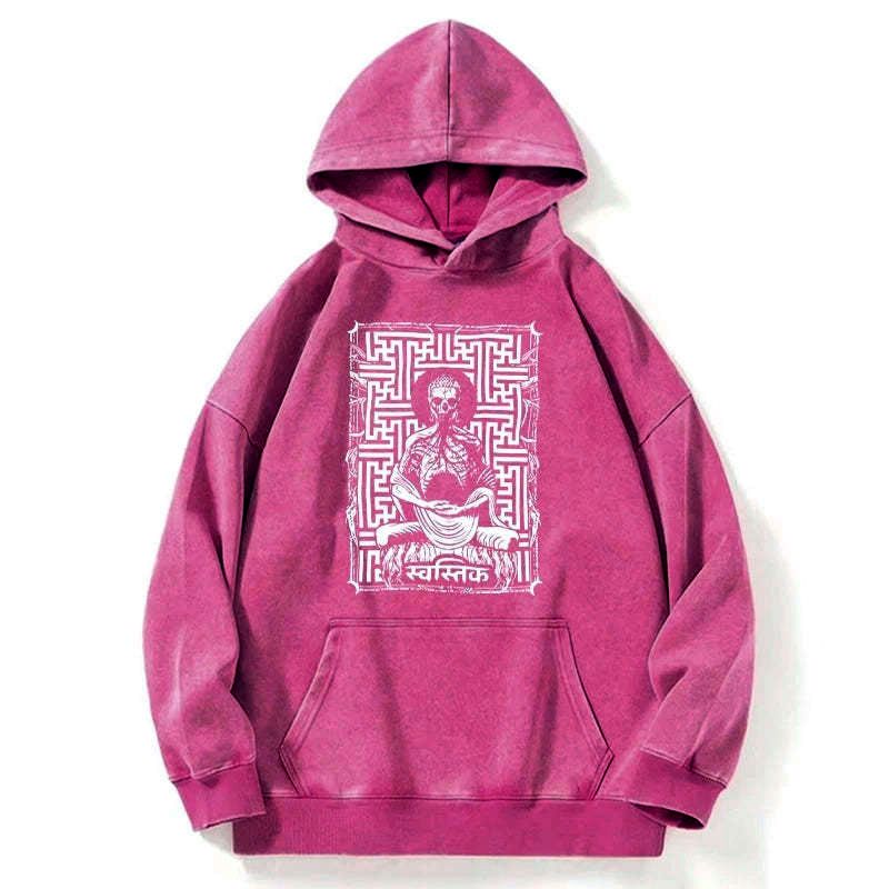 Kyoto-Lion Sayagata Buddha Graphic Washed Hoodie