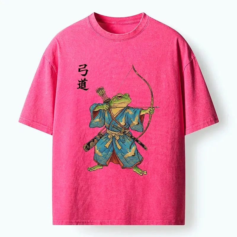 Ukiyo-e frog samurai washed t-shirt for summer