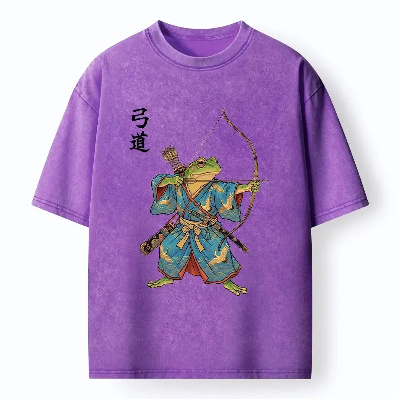 Ukiyo-e frog samurai washed t-shirt for summer