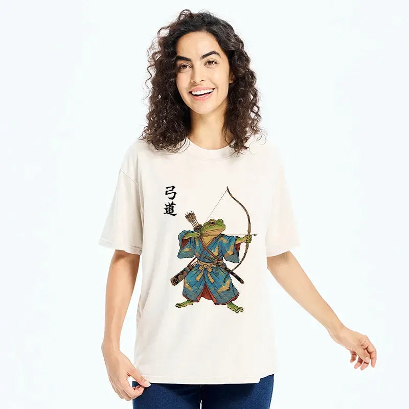 Japanese frog samurai archery art t-shirt