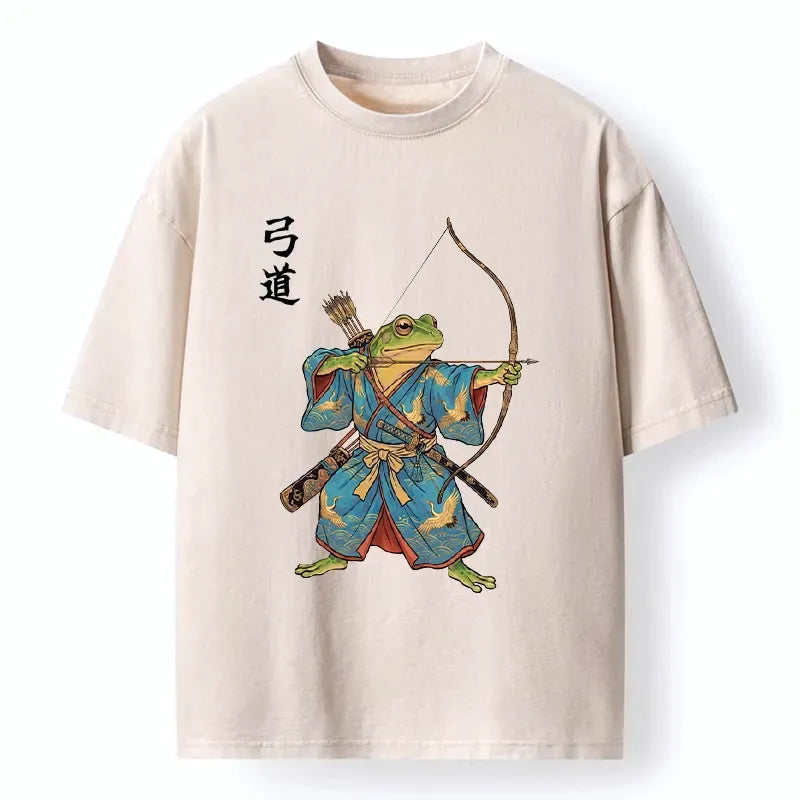 Japanese frog samurai archery art t-shirt