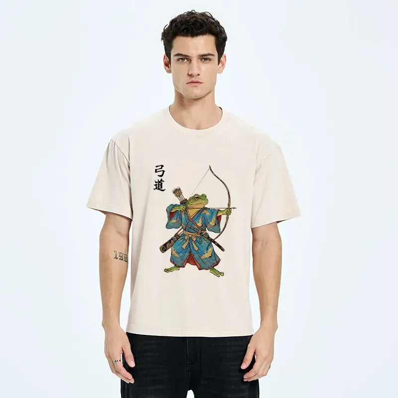 Ukiyo-e frog samurai washed t-shirt for summer