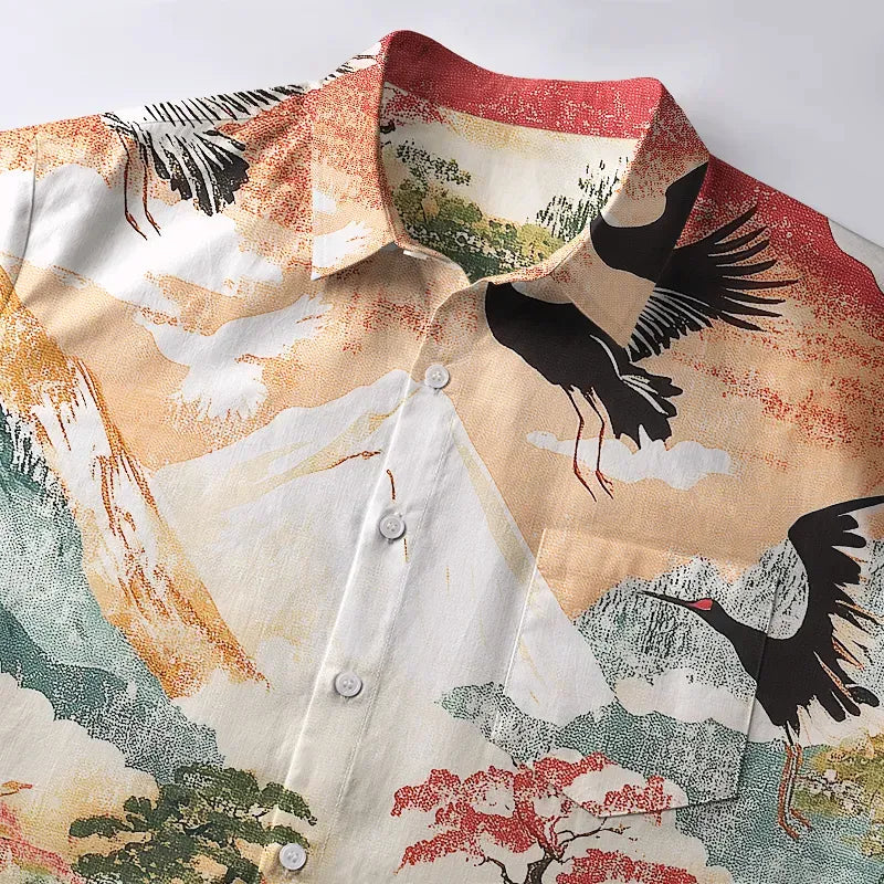 Kyoto-Lion Soaring Crane Vista Button-up Shirt
