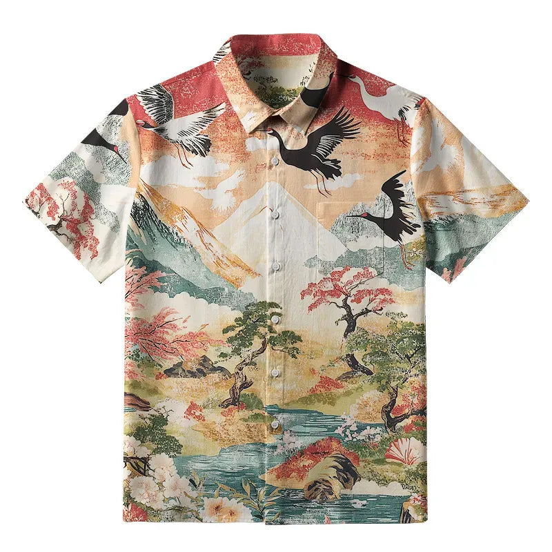 Kyoto-Lion Soaring Crane Vista Button-up Shirt