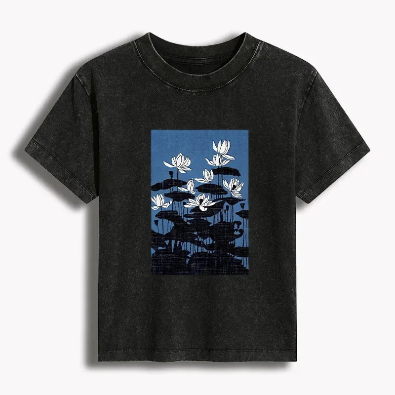 Japanese Women's Washed T-shirt for Daily Wear