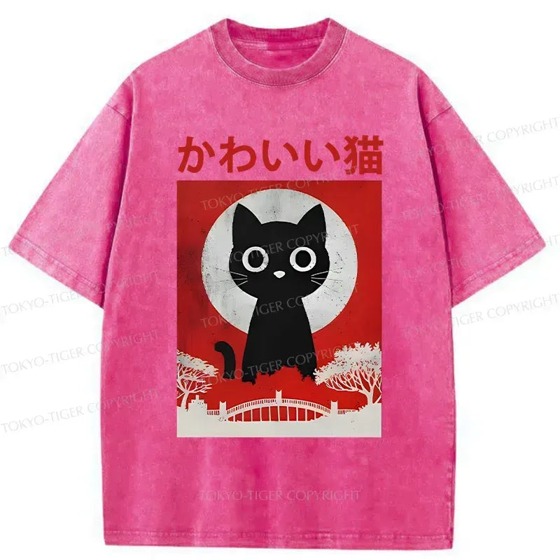 Cute Washed Cat T-Shirt with Free Shipping