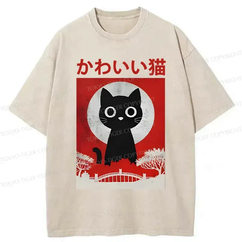 Japanese Retro Cat T-Shirt for Streetwear