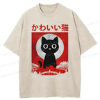 Japanese Retro Cat T-Shirt for Streetwear