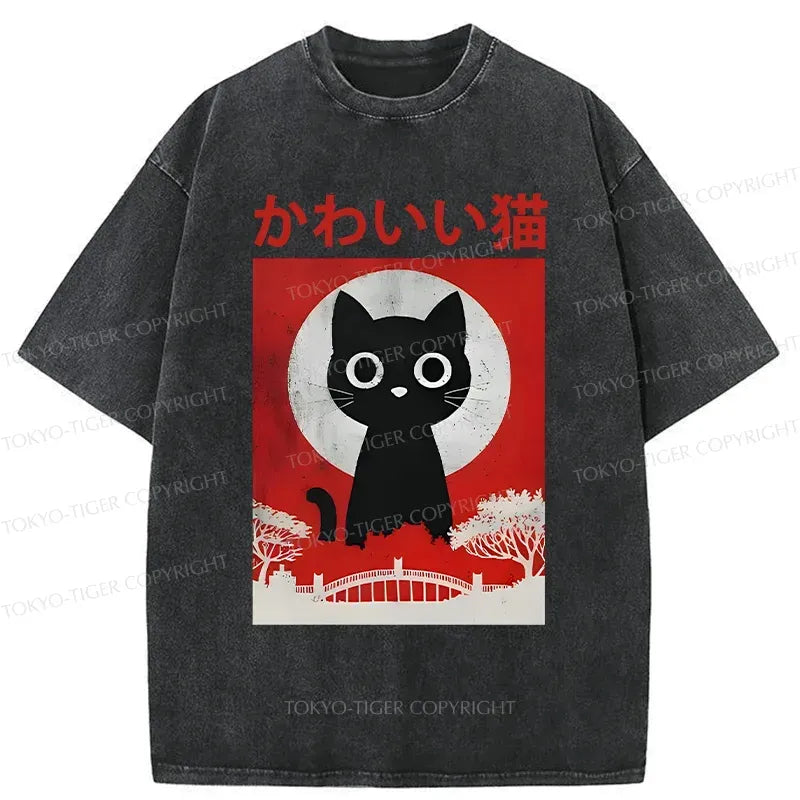 Cute Washed Cat T-Shirt with Free Shipping