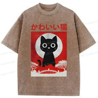 Japanese Retro Cat T-Shirt for Streetwear