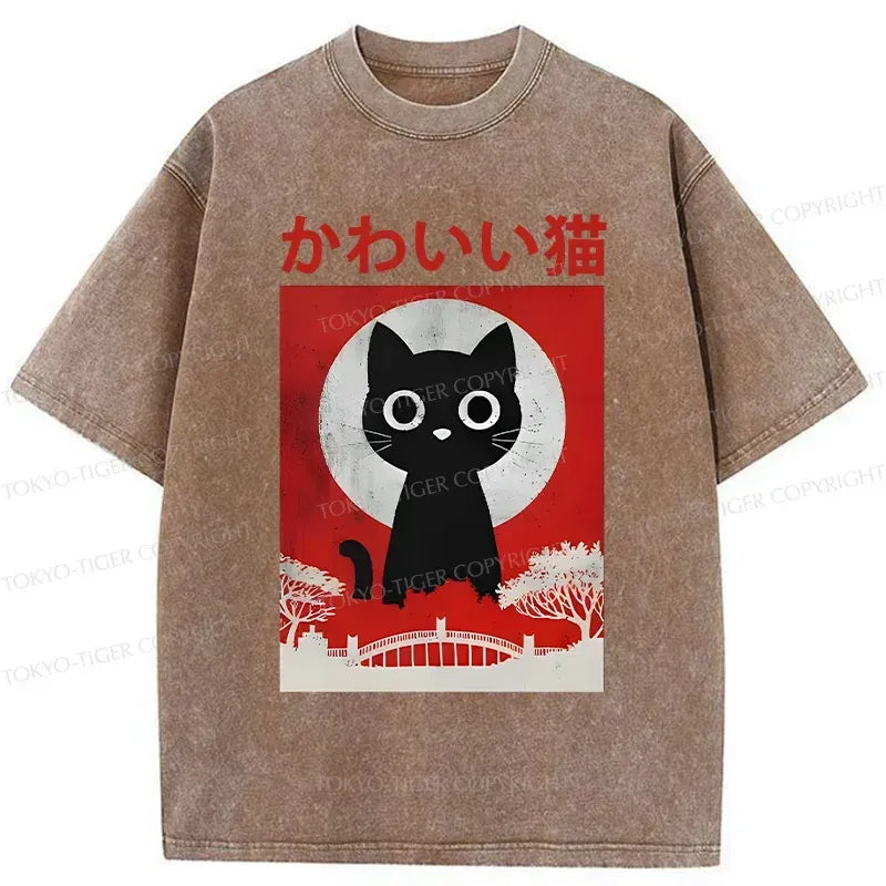 Japanese Retro Cat T-Shirt for Streetwear