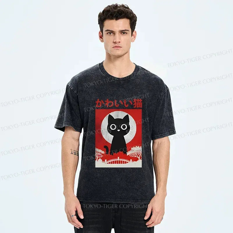 Cute Washed Cat T-Shirt with Free Shipping