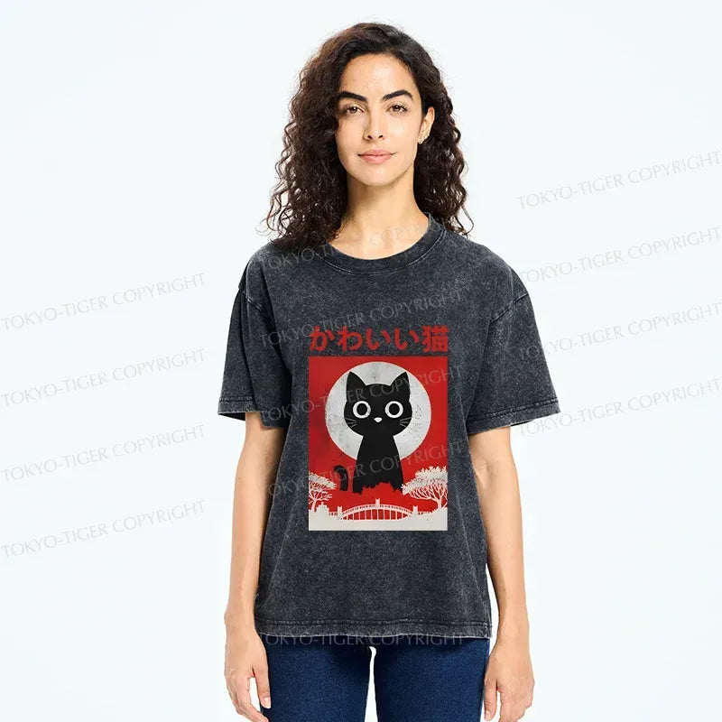 Japanese Retro Cat T-Shirt for Streetwear