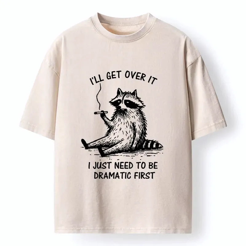 Raccoon Meme Washed T-Shirt for Daily Wear