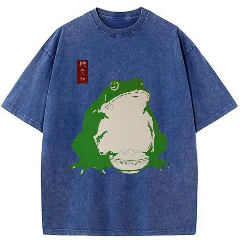 Kyoto-Lion Fat Frog Eats Rice Washed T-Shirt